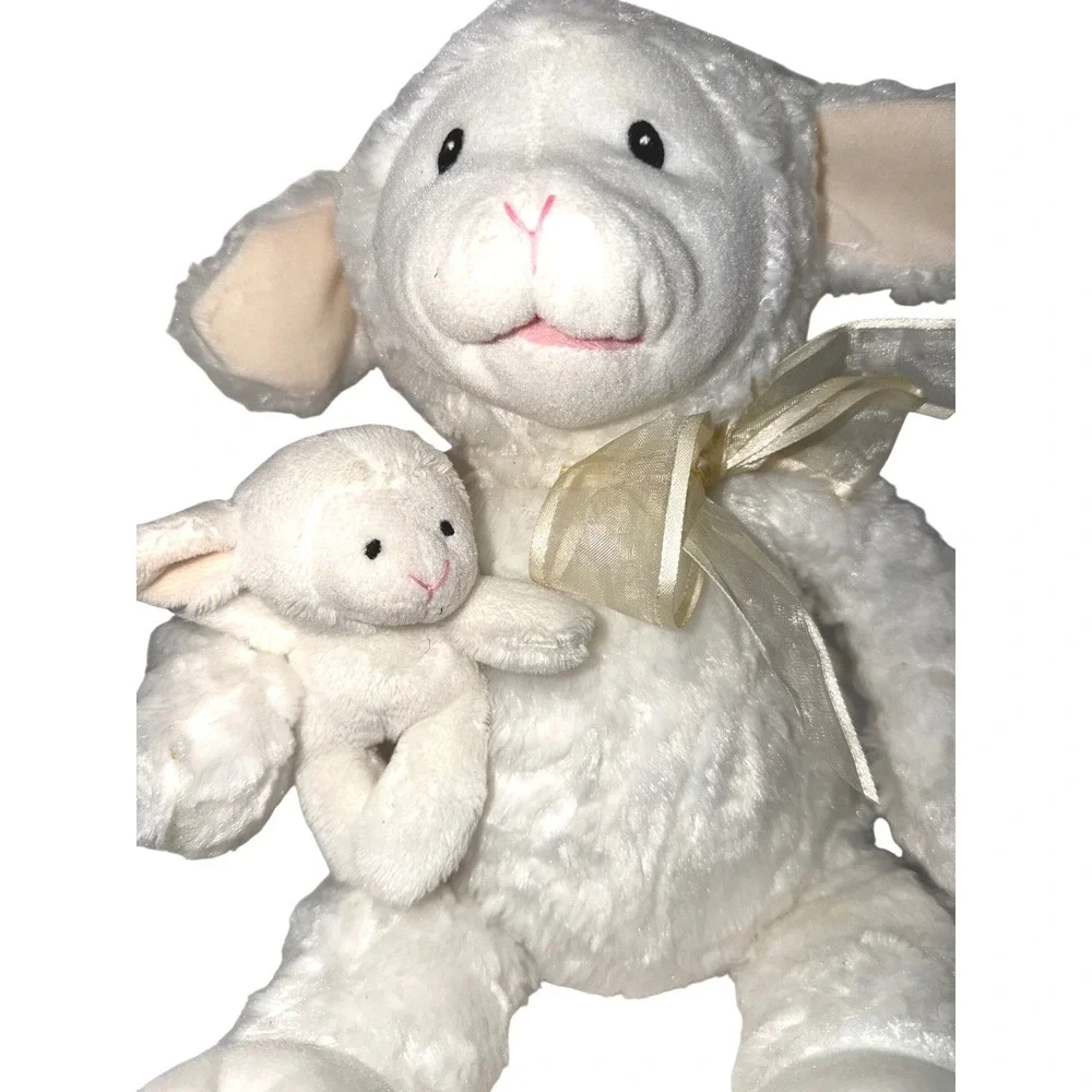 Gund Lamb Plush White Sheep Stuffed Animal w Baby Lamb Rattle 10